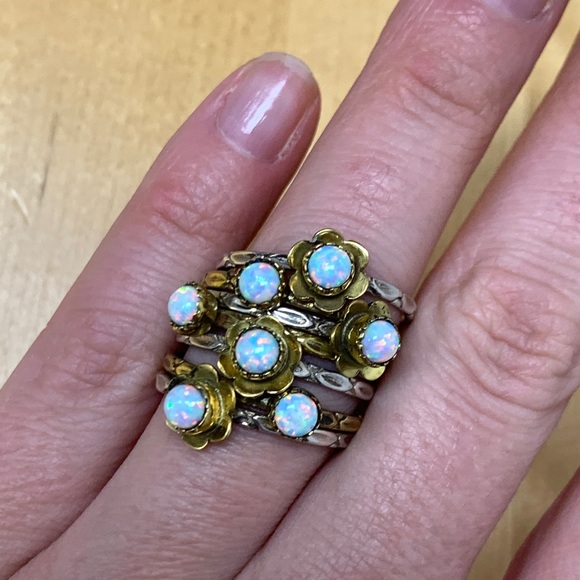 Sterling Stamped Opal Stacking Rings - Picture 9 of 10